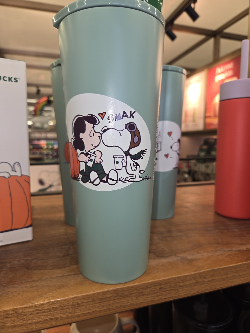 Starbucks Mint Green Peanuts Snoopy Kiss Tumbler